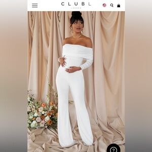 Club l London jumpsuit COUNT DOWN
WHITE MATERNITY RUCHED MESH BARDOT JUMPSUIT